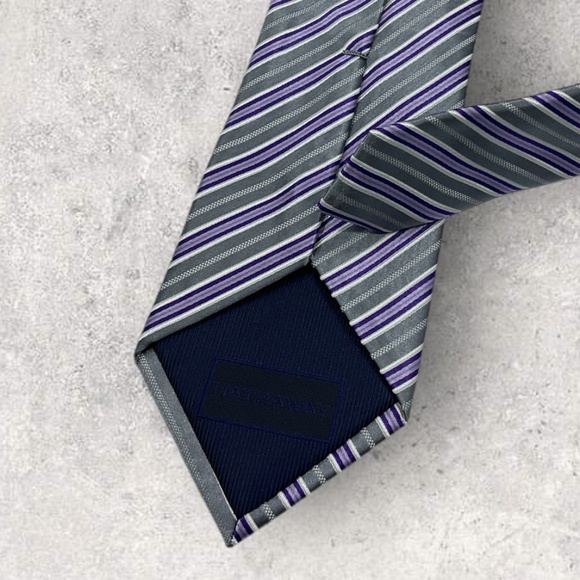 HATHAWAY Gray/Purple Striped Silk LUXURY Tie - Picture 4 of 5